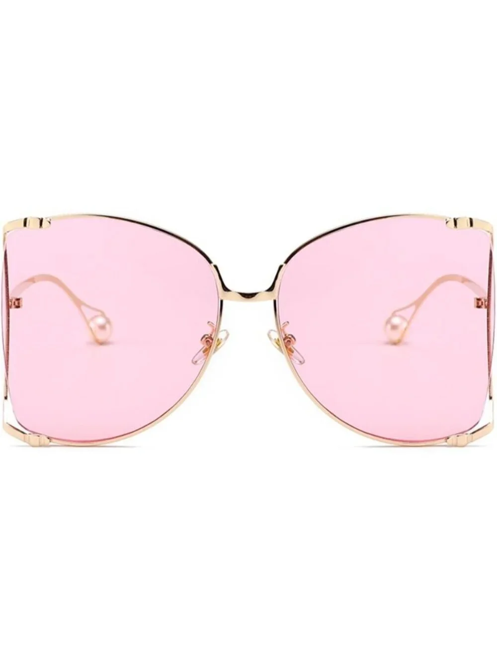 Women's Oversized Semi Rimless Sunglasses Retro Metal Frame Glasses Gold Pink
